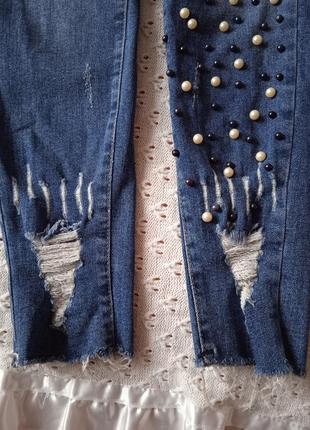 Джинси слім з перлинками стрейчеві джинси5 фото