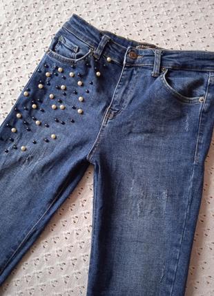 Джинси слім з перлинками стрейчеві джинси3 фото
