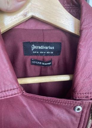 Куртка косуха натуральна шкіра stradivarius колір марсала5 фото