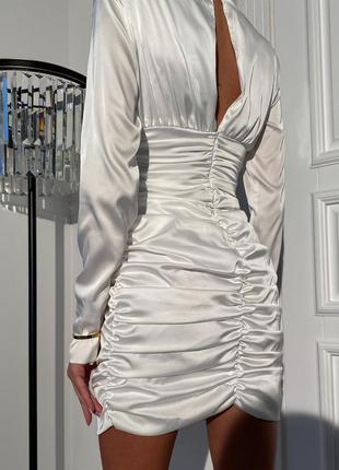 Шёлковое драпированное платье мини с рукавом2 фото