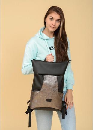 Рюкзак рол sambag rolltop x чорний з битим сріблом4 фото