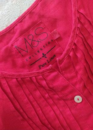 Льняна блуза, широка,, червона, на гудзиках,від m&s3 фото