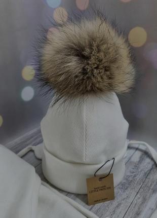 Комплект шапка+шарф натуральний єнот3 фото