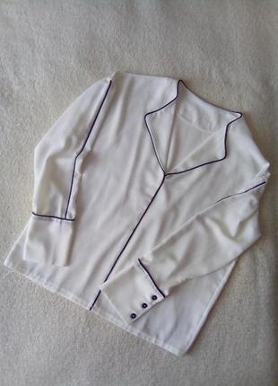 Блука блузка  сорочка кофта жіноча в піжамному стилі оверсайз  біла з синім рубашка