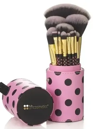 Набор из 11 кистей в тубусе bh cosmetics 11 pc pink-a-dot brush set4 фото