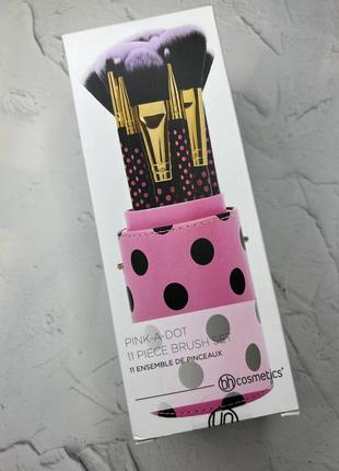 Набір з 11 пензлів у тубусі bh cosmetics 11 pc pink-a-dot brush set