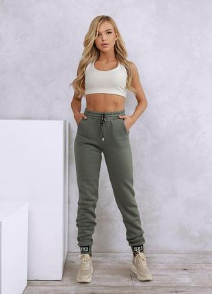 Теплые штаны на флисе с нашивками на манжетах➡️цвета: меланж, черный, графит, мыло(оливка,хакки)