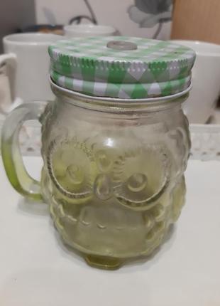 Стакан з ручкою "сова " для напоїв під соломинку