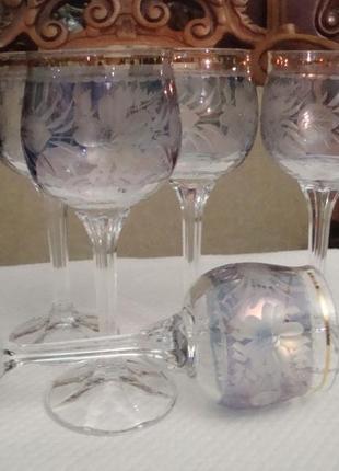 Красивые бокалы фужеры набор 5 шт хрусталь богемия чехословакия № ст153