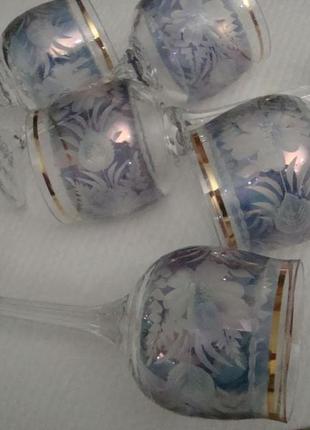 Красивые бокалы фужеры набор 5 шт хрусталь богемия чехословакия № ст153