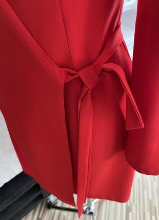 Сукня червона платье красное на запах длинный рукав ассиметричное под пояс4 фото