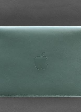 Шкіряний чохол-конверт на магнітах для macbook 14 бірюзовий