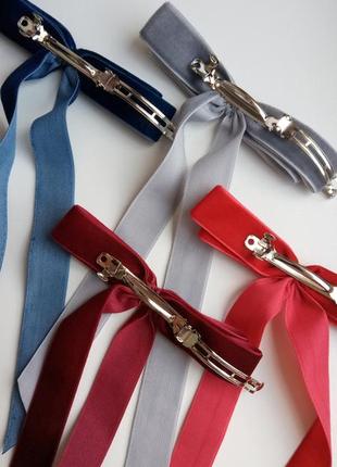 Бархатный бант, велюр, резинка, заколка, черный, красный, белый, синий, тренд