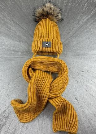 Шапка та шарф з натуральним хутром 6 міс - 6 років4 фото