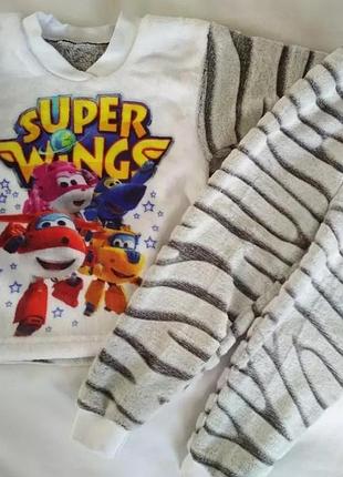 Тепла махрова дитяча піжама для хлопчика, для дівчинки, теплий домашній костюм