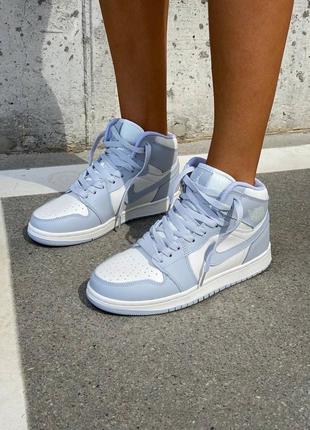 Женские высокие кожаные кроссовки nike air jordan 1 blue#найк8 фото