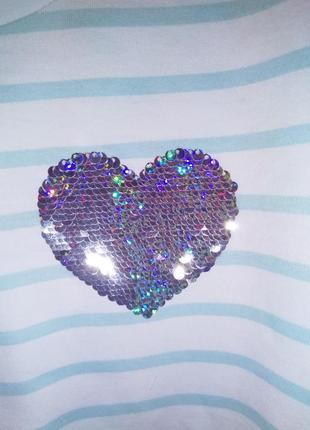 Реглан h&m с реверсными пайетками сердечко на 4-6лет4 фото