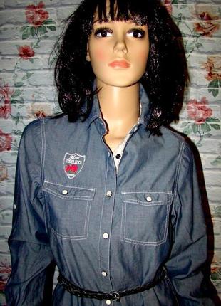 Стильная котоновая удлиненная рубашка под джинс на кнопках и под ремень lady deeluxe (16 лет/xs)2 фото
