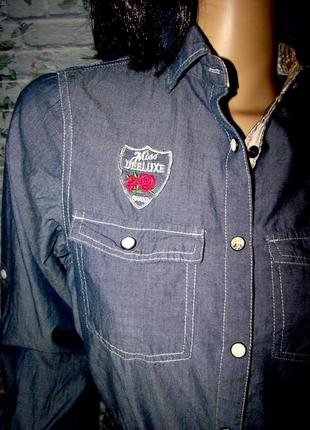 Стильная котоновая удлиненная рубашка под джинс на кнопках и под ремень lady deeluxe (16 лет/xs)4 фото