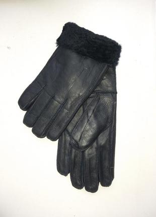 Мужские натуральные кожаные перчатки на натуральной овчине корея2 фото