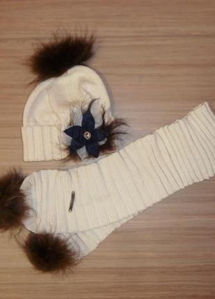 Комплект шапка шарф с натуральным мехом6 фото
