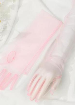 Перчатки длинные тонкие прозрачные, розовые