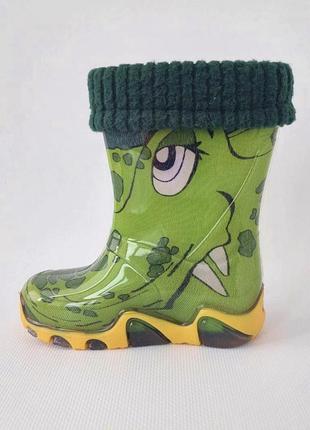 Гумові чоботи з утеплювачем demar 20/21 p (зелені, крокодил)2 фото