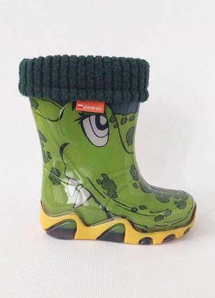 Гумові чоботи з утеплювачем demar 20/21 p (зелені, крокодил)1 фото