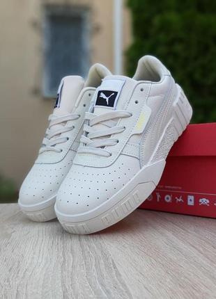 Женские бежевые кроссовки puma cali beige кожаные демисезонные пума