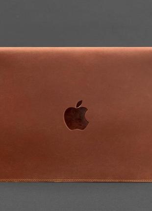 Шкіряний чохол-конверт на магнітах для macbook 14 світло-коричневий crazy horse