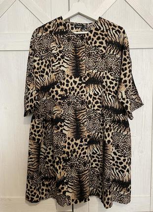Платье рубашка boohoo бохо леопард туника1 фото