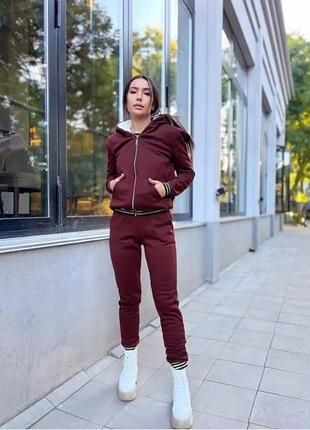 Женский спортивный костюм на меху цвет марсала