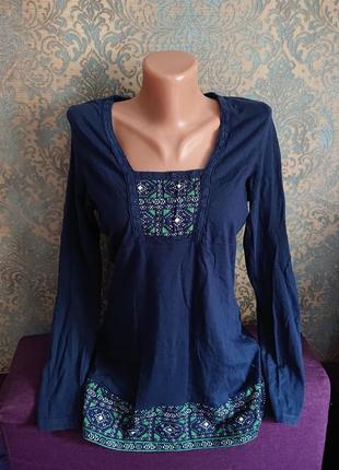 Женская кофта с длинным рукавом хлопок в этно стиле р.44/46 лонгслив блуза блузка кофточка