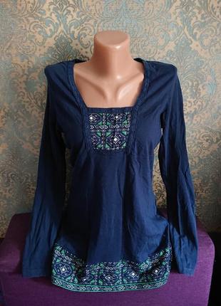 Женская кофта с длинным рукавом хлопок в этно стиле р.44/46 лонгслив блуза блузка кофточка6 фото