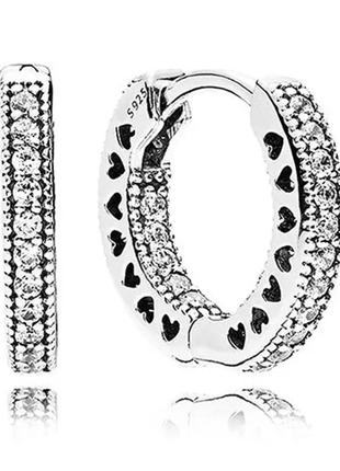 Срібні сережки пандора 296317cz коло сердець круглі з камінцями срібло проба 925 нові з біркою pandora6 фото