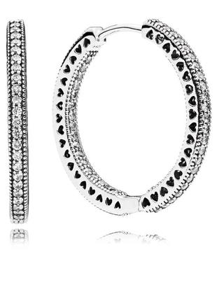 Срібні сережки пандора 296319cz сережки велике коло сердець круглі з камінням камінчиками срібло проба 925 нові з біркою pandora6 фото