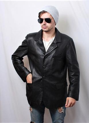 Куртка пиджак черная мужская кожаная1 фото