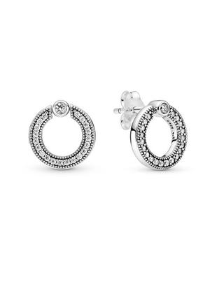 Срібні сережки пандора 299486c01 коло сердець круглі з камінням камінцями срібло проба 925 нові з біркою pandora6 фото