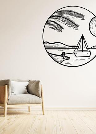 Набор наклеек на стену (стекло, мебель, зеркало, металл) "океан, пальма, солнце, корабль"