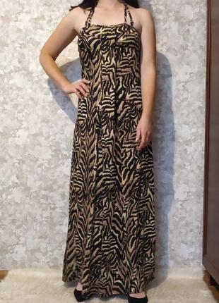 Довга трикотажна сукня плаття в тигровий принт розмір s m від george7 фото