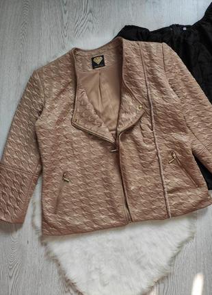 Бежевая золотая короткая куртка жакет пиджак косуха стрейч батал большого размера3 фото