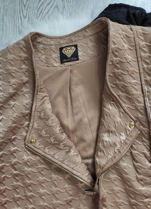 Бежевая золотая короткая куртка жакет пиджак косуха стрейч батал большого размера6 фото