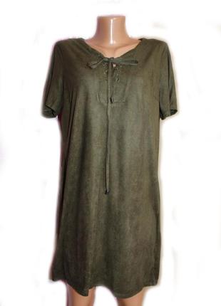 Платье туника / удлиненная блуза под замш оливковая со шнуровкой, тунис, 14/421 фото