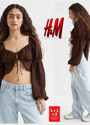 H&m кроп топ с объёмными рукавами