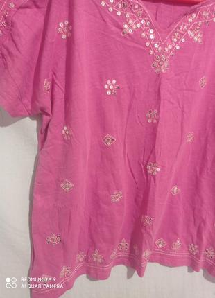 32 хлопковая нарядная розовая футболка с пайетками трикотаж хлопок бавовна бавовняна4 фото