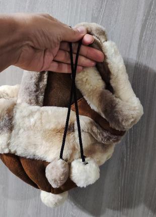 Шапка детская на меху овчины, зимняя шапка с ушками6 фото