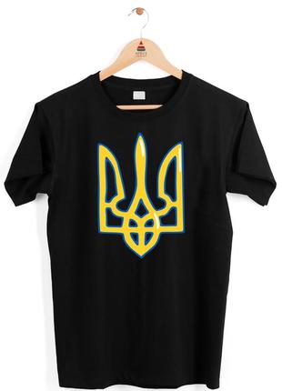 Футболка черная с патриотическим принтом "желтый герб украины - трезубец" push it