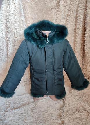 Зимняя куртка с натуральным мехом новая для девочки 2-4 года