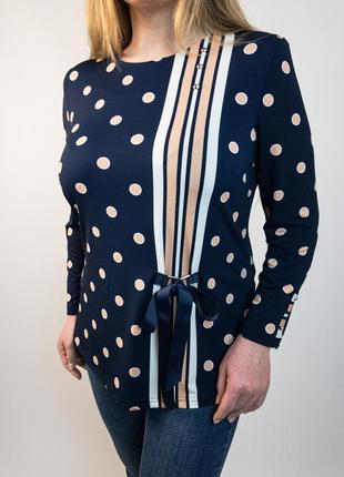 Елегантна блуза туніка в горошок, з шовковим бантиком