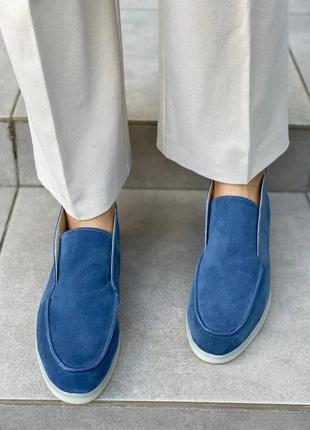 Лоферы женские замшевые цвета джинс3 фото